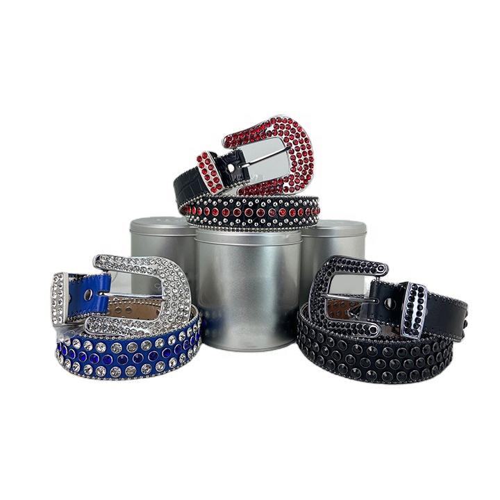 Wholesale Custom Belt Buckle Rhinestone Belt With Cans Packaging чёрный