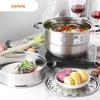 Joyoung 3-Tier Stainless Steel Steamer Pot with High Arched Lid, 28cm
