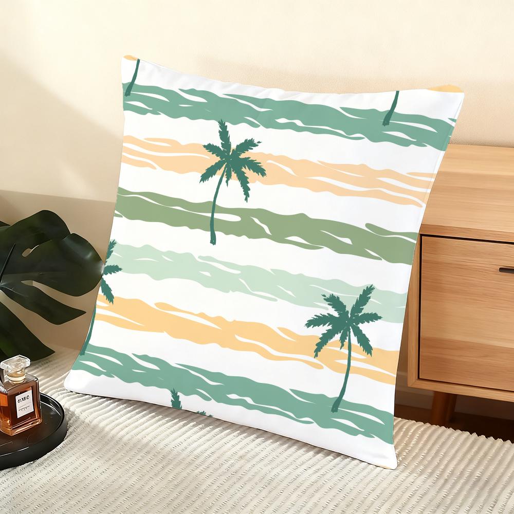 Plam Trees Flowers Cushion Cover Soft Short Plush Pillow Cover Smooth Cozy Texture Aesthetic Cushion Case Home Decor