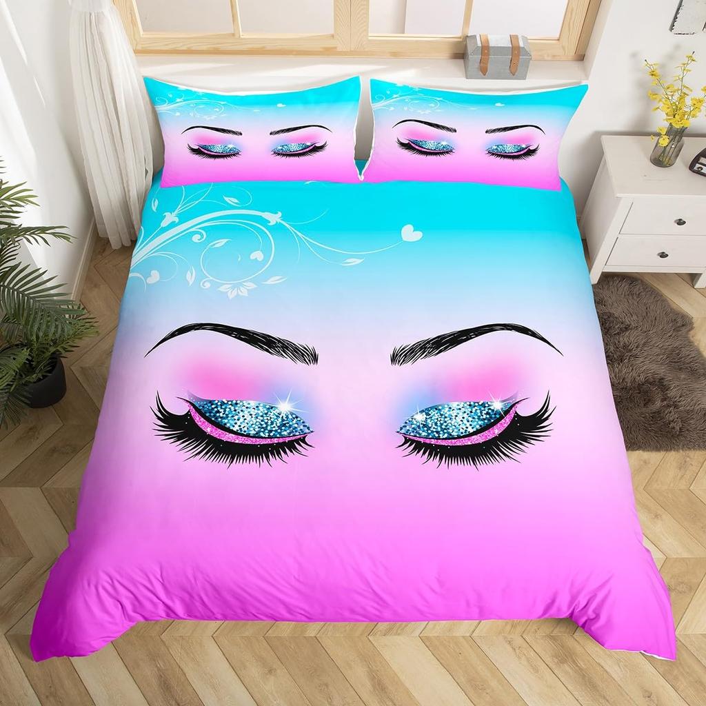 Comforter Eyelash Queen Golden Girl Lashes Bedding Set Gorgeous Priness Style Comforter For Women Girls Esthetician Gift