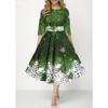 Women's Christmas Snowflake Print A-Line Dress Round Neck 3/4 Sleeve High Waist Midi Party Dress