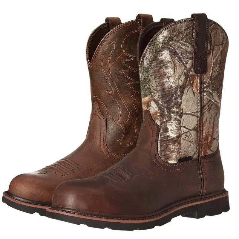Men Leather Western Boot Comfortable Knight Boots Anti-slip Vintage Cowboy Boots Comfort Walking Chelsea Boot Zapatillas Male