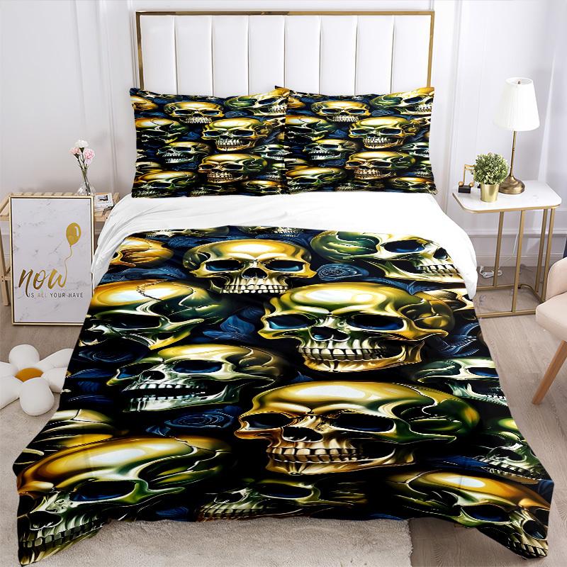 3pcs bedding set Skull Roses Includes 1 Comforter + 2 Pillowcases, Without Pillow Inserts, Soft Comfortable, Lightweight Breathable, Printed