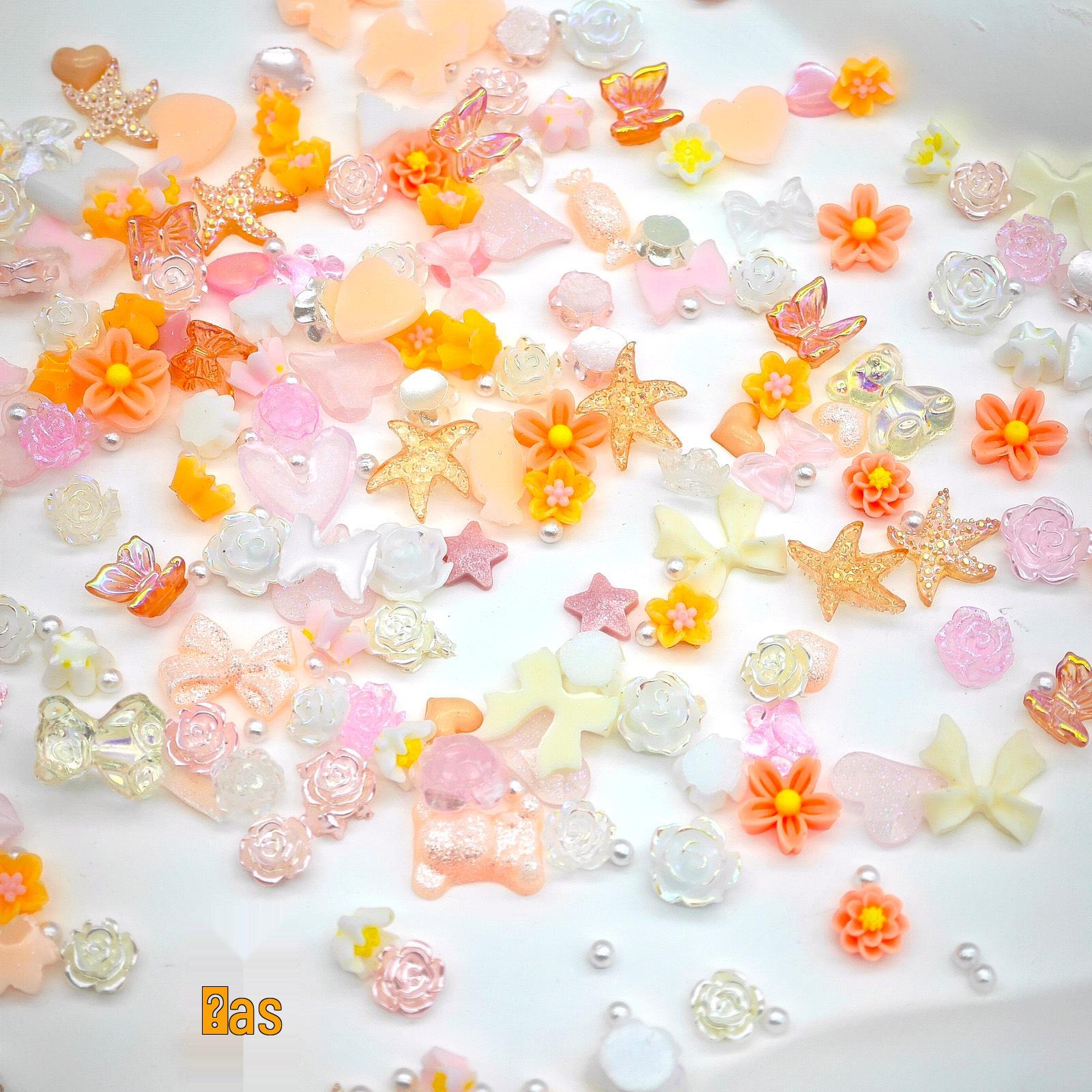 

Popular Nail Art Kit: Orange Mix Resin Bear, Bow, and Flower Decorations