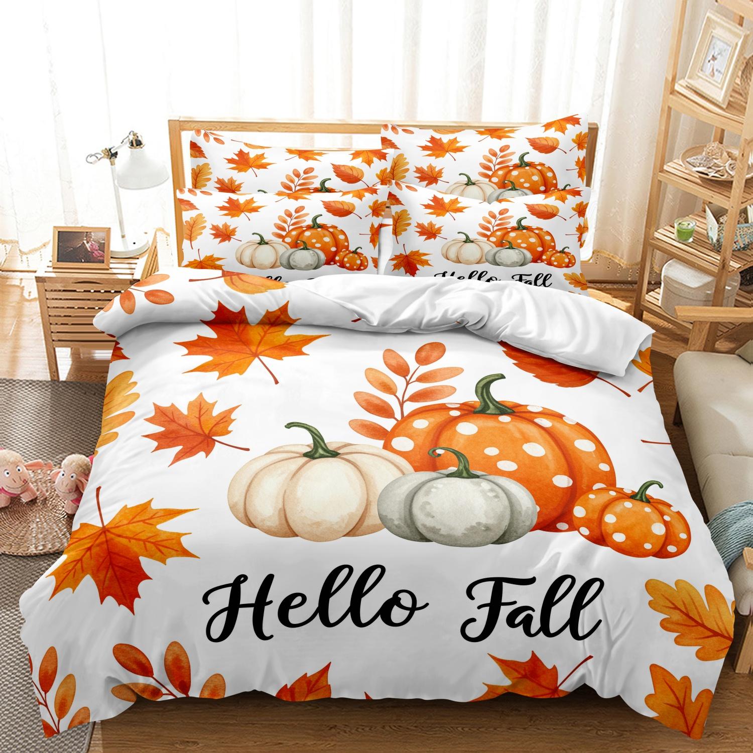 Autumn Pumpkin Maple Leaf Print Duvet