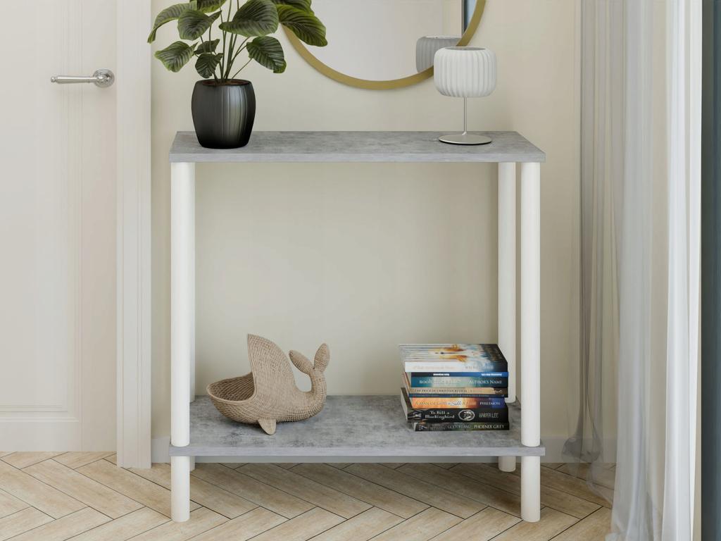 Konsola Loft Z Półką 80X30X80 Cm Metalowa Biała Do Przedpokoju