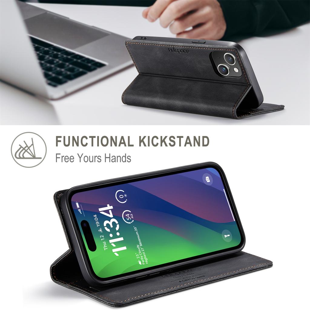 For iPhone 15 Plus Vintage Leather Flip Wallet Case with RFID Blocking Card Slot, Matte Retro Folio Cover for Women Men (4 Colors)