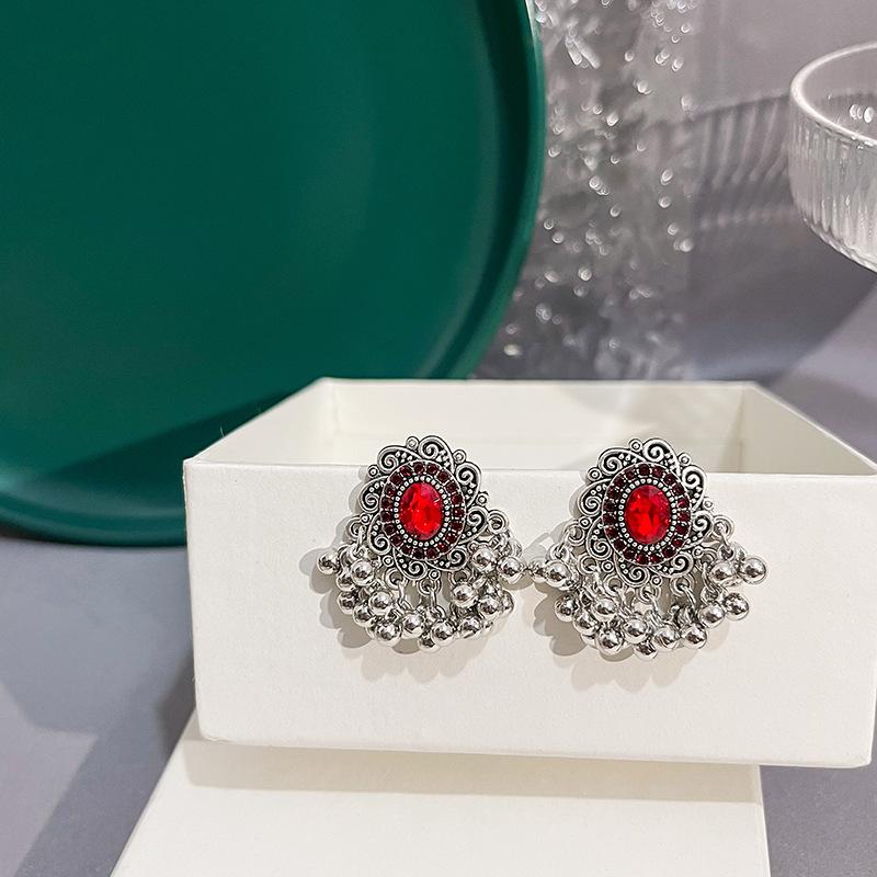 Vintage Fringed Bohemian Stitching Stud Earrings Round Exotic Earrings For Women