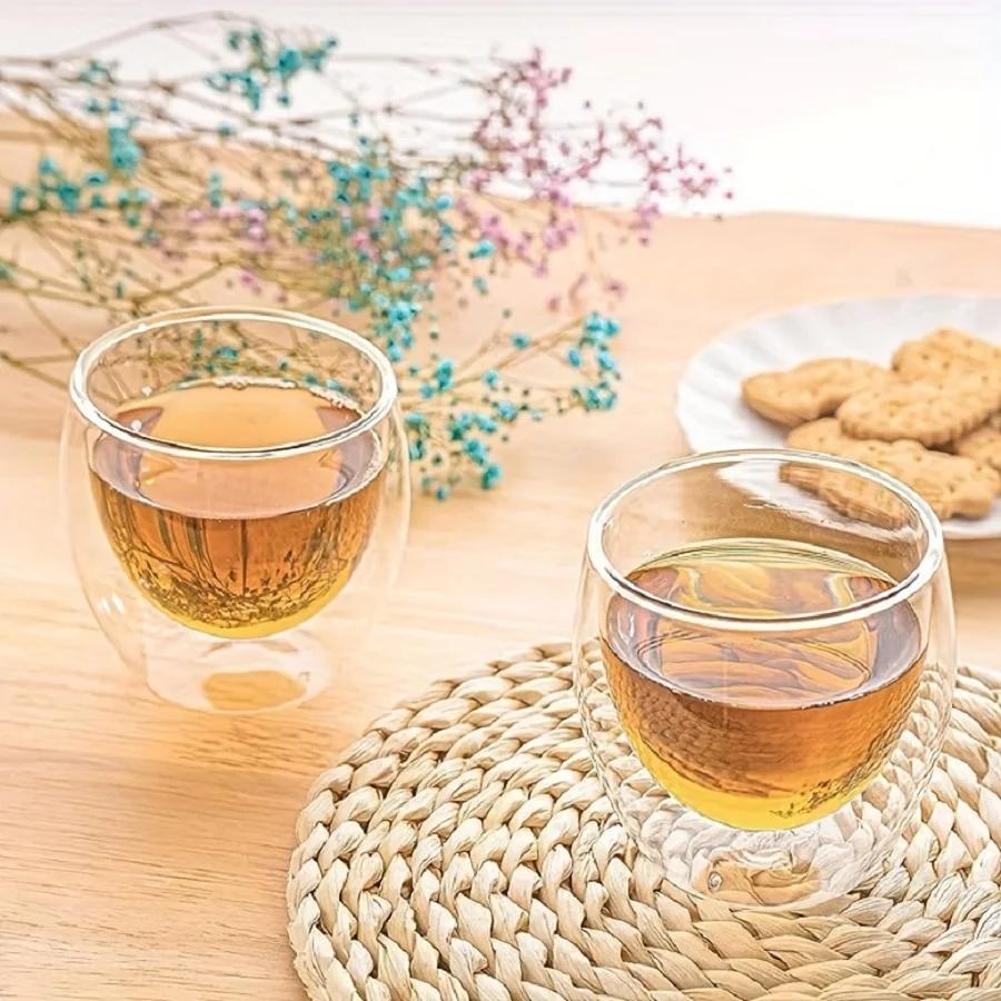 6pcs Glass Espresso Coffee Mugs 2.7OZ,Double Wall Insulated Cups Set Drinking Glasses For Tea,Coffee,Latte,Cafe,Milk,Clear Groot