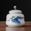 Creative Ceramic Tea Caddy with Landscape and Floral Design Sealed Jar Multi-Functional Storage for Candy Nuts and Coffee Beans