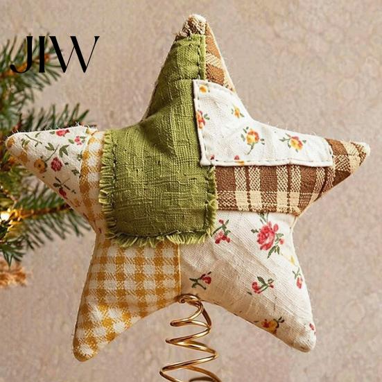Holiday Home Decor Christmas Star Tree Topper, Patchwork Plush Stuffed Xmas Retro Pastoral Ornament for Winter Party Soft Topper