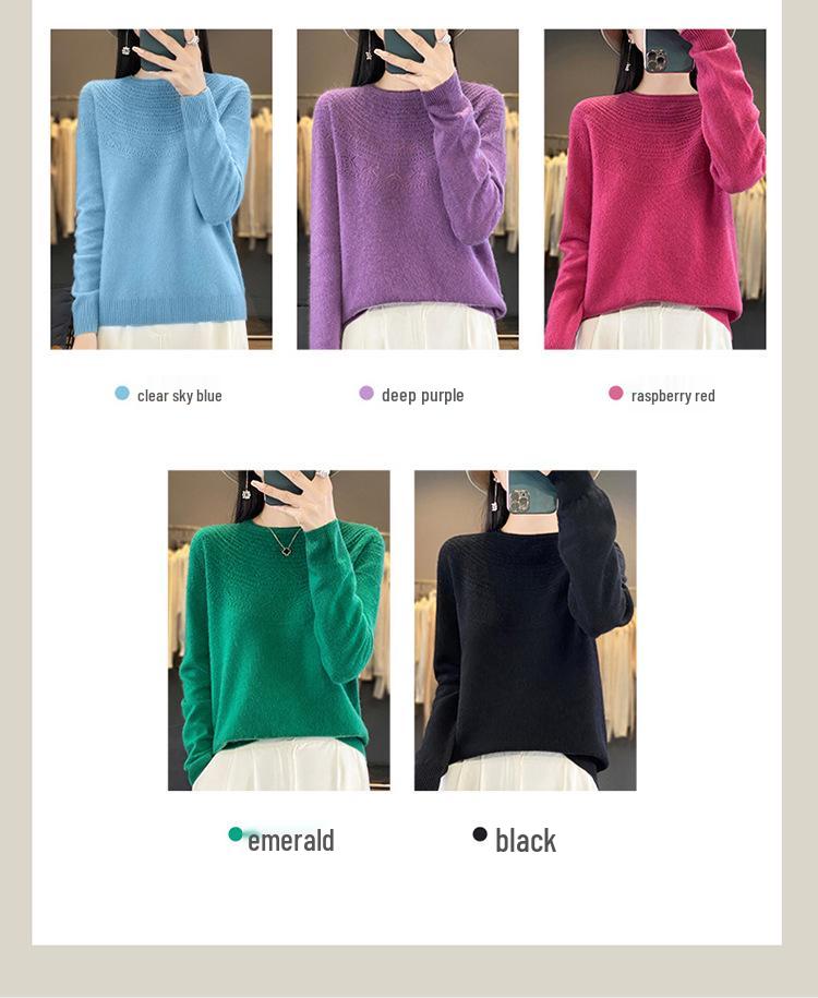 Autumn/Winter Women's Loose Knit Pullover: Long Sleeve, Rolled Hem, Round Neck Base Layer.