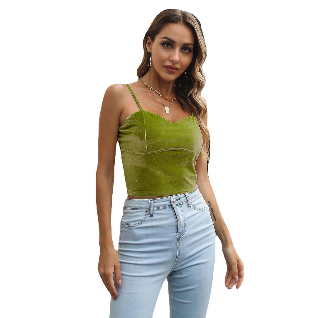 Summer Women Sexy Velvet Backless Camisole Lady Slim Solid Vest Crop Top