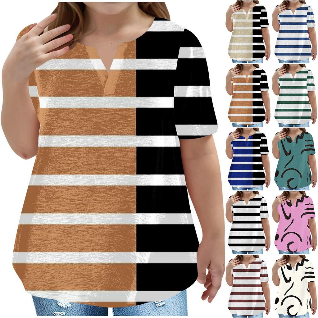 Children's Plus-size T-shirt Casual Fashion V-neck Short-sleeved Pocket Top