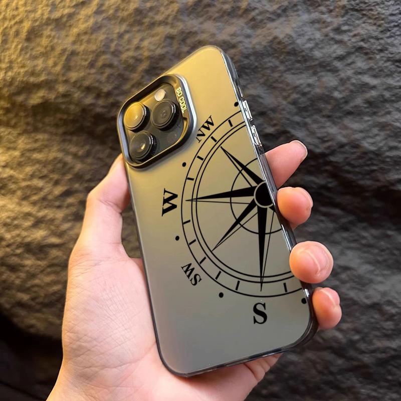 Fashion Vintage Compass Phone Case for iPhone 16 16E 12 13 11 14 15 Pro Max X XS XR 7 8 Plus SE2022 Hard IMD Shockproof Cover