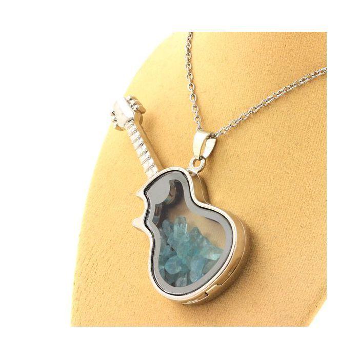 Stones and Minerals. Raw Paraiba Apatite Necklace. Guitar Model.