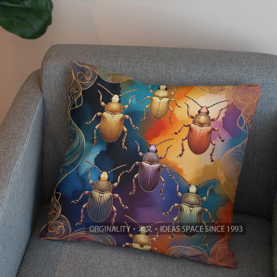 2D Colorful Beetles Art Pillow For Home Decor Pattern Cushion Cover Suitable For Sofa Bedroom Car Pillow Cover