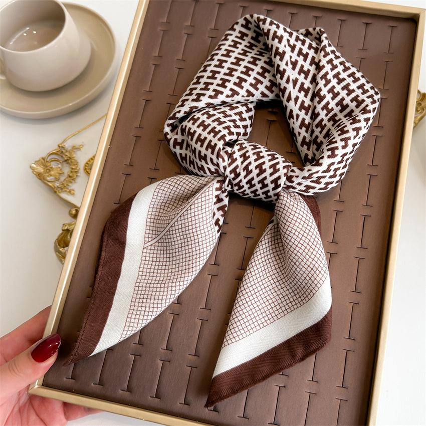 Fashion Versatile Small Square Scarf Thin Silk Scarf Light Luxury Alphabet Herringbone Headscarf Imitation Velvet Shawl Scarf Scarf Women