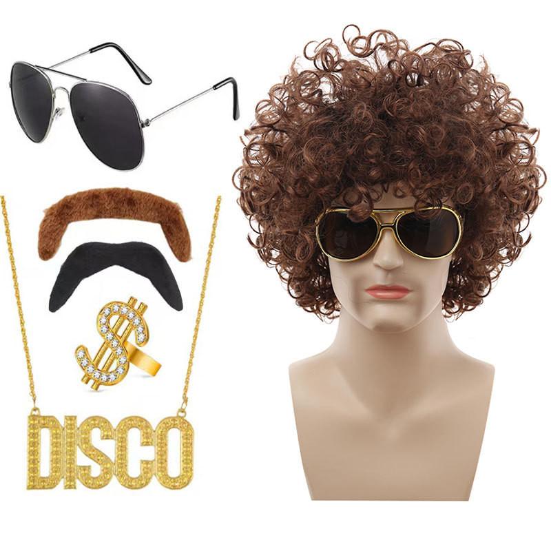 Stylish Punk Wig Set With Colorful Disco Glasses And Unique Necklace For Themed Parties