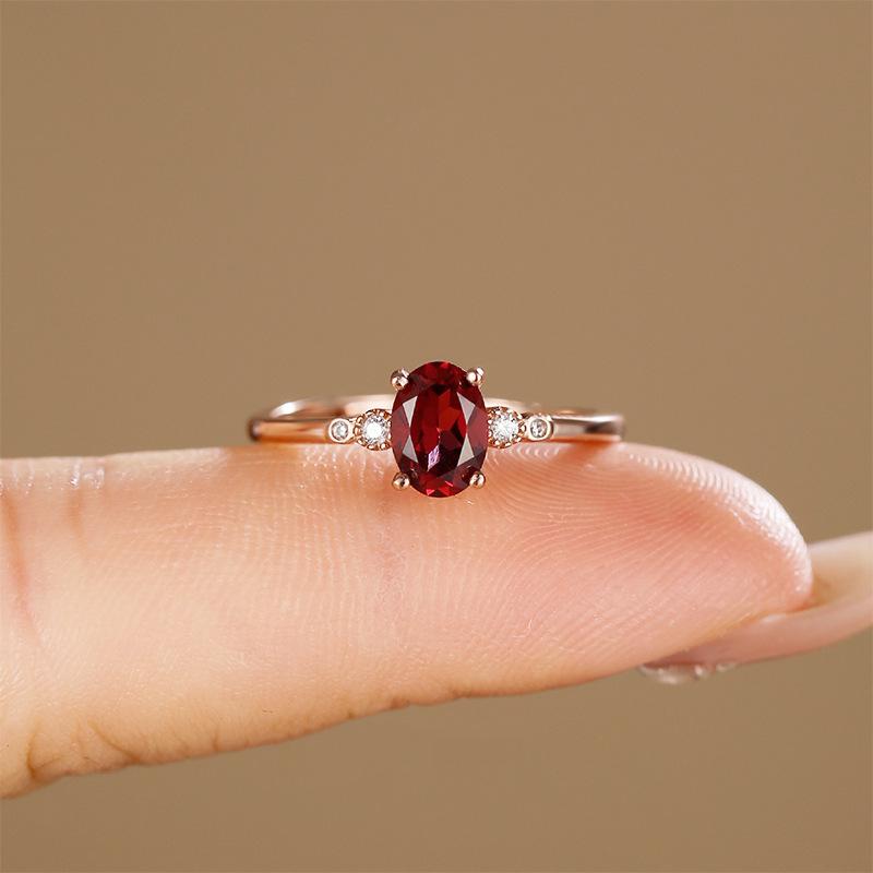 

Позолоченное розовым золотом кольцо с инкрустацией, имитирующее натуральное, 5 * 7 мм, женское кольцо с гранатом opening adjustable