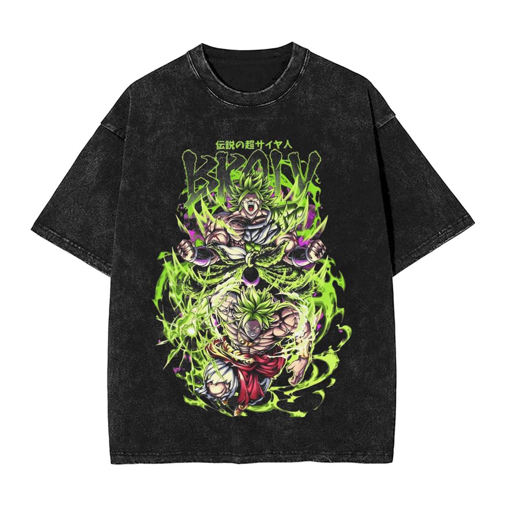 Summer Dragon Ball Retro Washed Cotton T-Shirt Men Oversized Vegeta Print Unisex Short Sleeve Streetwear