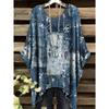Tessuto Estivo Imitazione Denim Stampa Tie-Dye Orlo Irregolare Girocollo Manica Corta da Donna Abbigliamento Casual da Esterno da Donna