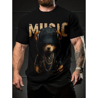 Europese maten Heren Zomer Buiten Sport T-shirt, Met een Stijlvol En Comfortabel Rond Hals Ontwerp met een 3D Zwart En Gouden Beer Patroon