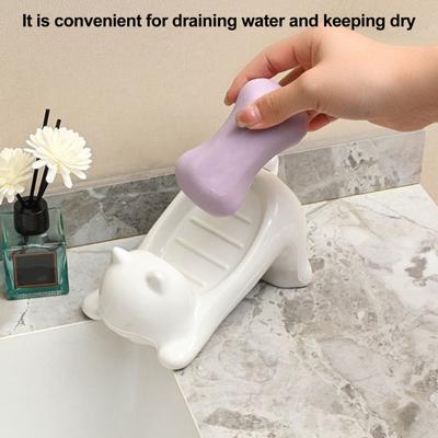 3/4 Adet Drenajlı Sabunluk Yüksek Mukavemetli Çok Amaçlı Kolay Temizlenen Sabunluk Duş Banyo İçin Sevimli Kedi Sabunluğu