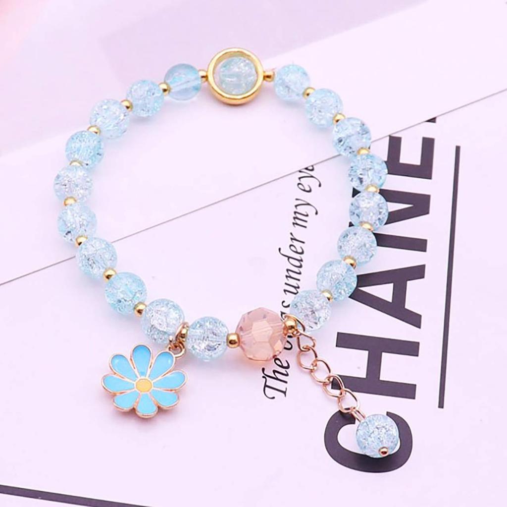 Chrome Crane Women's Bracelet, Prayer Beads, Small Flowers, Multicolored Jewelry Accessory, WB113 (06.White)