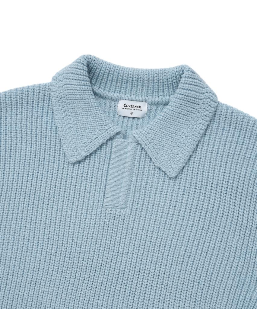 COVERNAT Open Collar Knit Blue