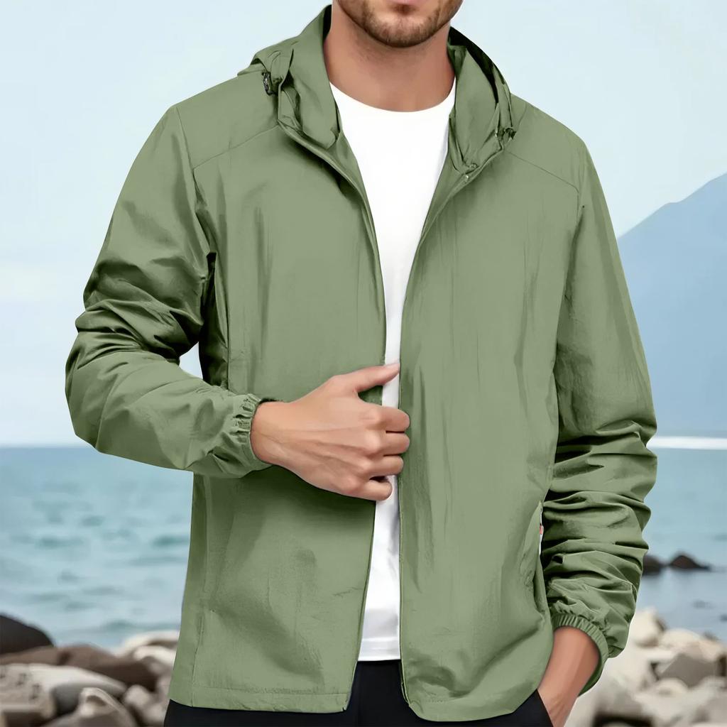 Men's Loose Casual Outdoor Large-sized Hooded Windbreaker Long-sleeved Jacket