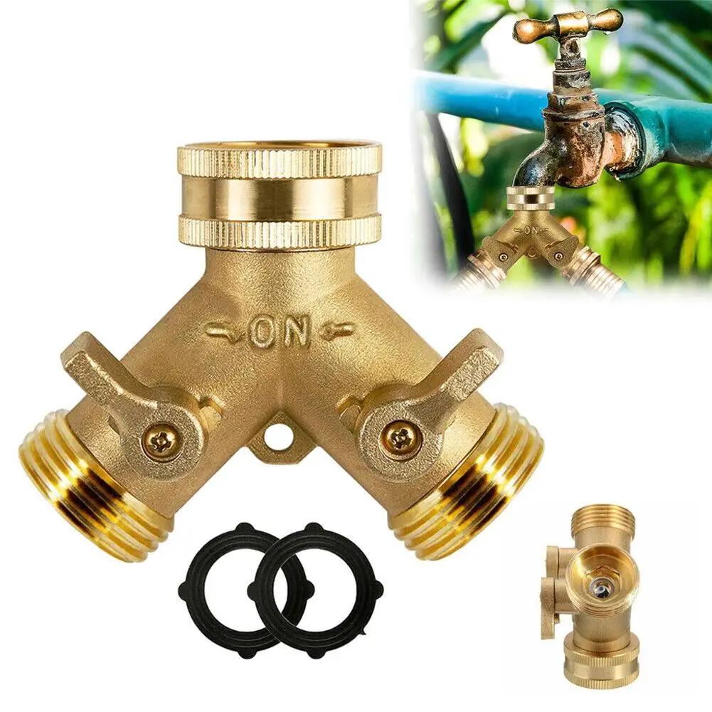 Brass 2 Way Garden Hose Splitter 3/4 Inch Y-Type Watering Connector Garden Tap For Outdoor Faucet