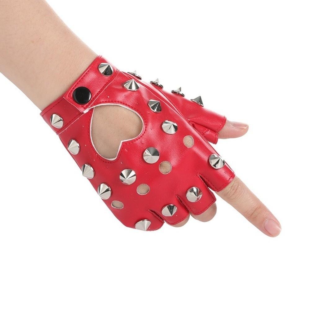 Edgy Fingerless Gloves Studded Details Half Finger Gloves Studded Leather Gloves  Hip-Hop