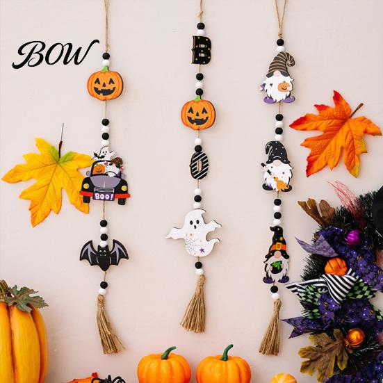 Spooky Porch Sign for Home Halloween Beaded Hanging Sign, Witch Pumpkin Bat Pendant Garland Door Handle Decoration Door, Festive Party Decor