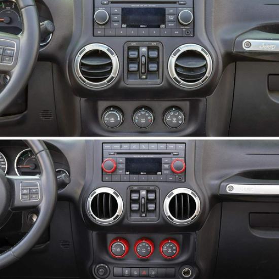 Red Air Condition AC Radio Switch Knob Ring Trim for 11+Jeep Wrangler JK/Compass