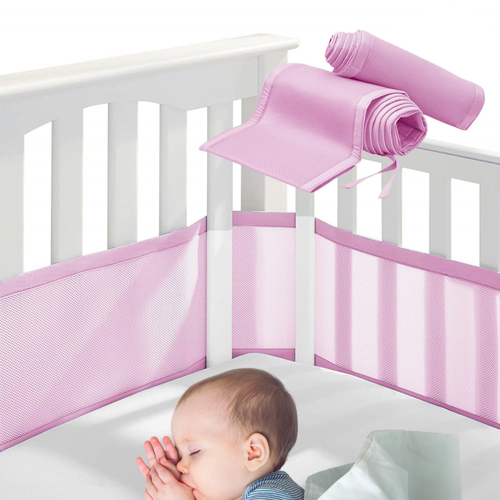 

CocoFill Защитный бортик для детской кроватки, Безопасность ребенка, Легкая гарантия, Подкладка, Защита, Ограждение, Сетка, Стираемый, Установка, 90 дней (розовый) розовый