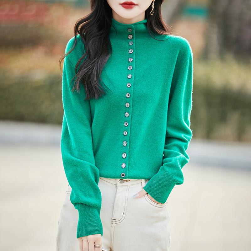 Women's Petite Loose Wool Sweater Knitwear with Half-High Collar - 2026 Autumn/Winter Collection
