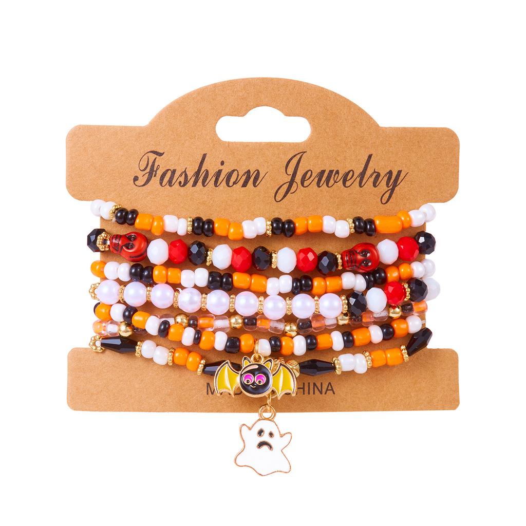 New Creative Pumpkin Skull Ghost Spider Bracelets Set for Women Handmade Polymer Clay Beads Stackable Bracelet Halloween Jewelry