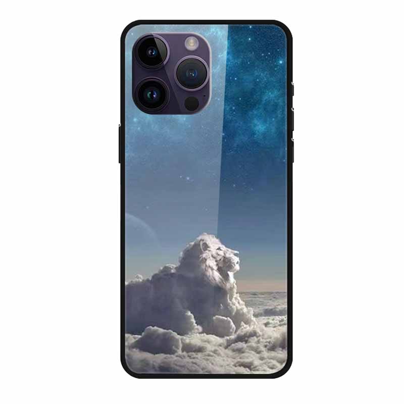Phone Case for Apple Iphone 15 Pro 15 Plus Tempered Glass Hard Back Cover for Iphone 15 Pro Max Iphone15 Wolf Lion Funda Capa