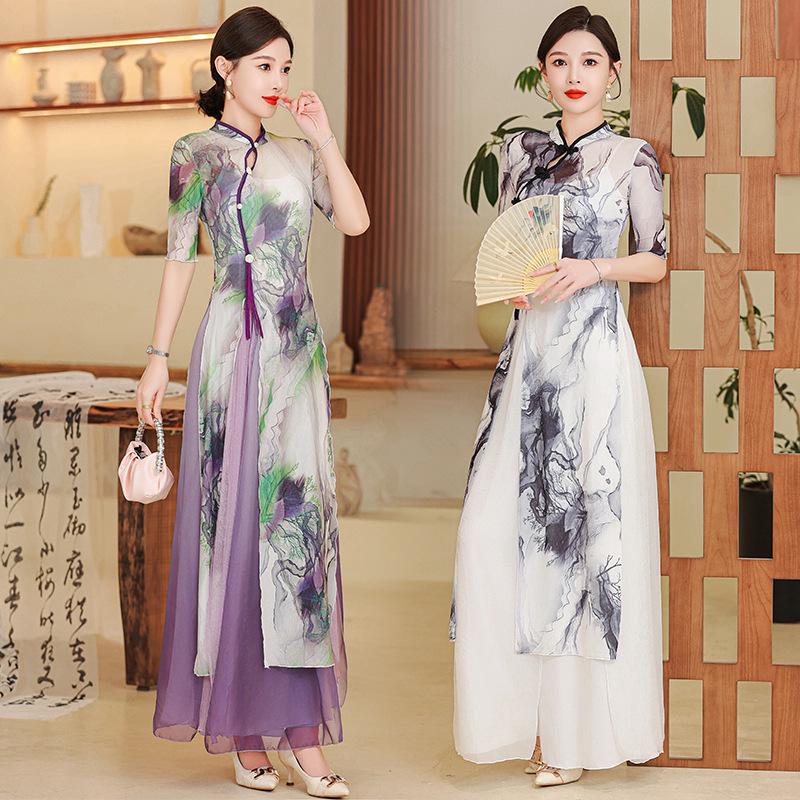 Enhanced Chinese Cheongsam Dress: Slim Fit Classical Dance Costume for Stage Performance
