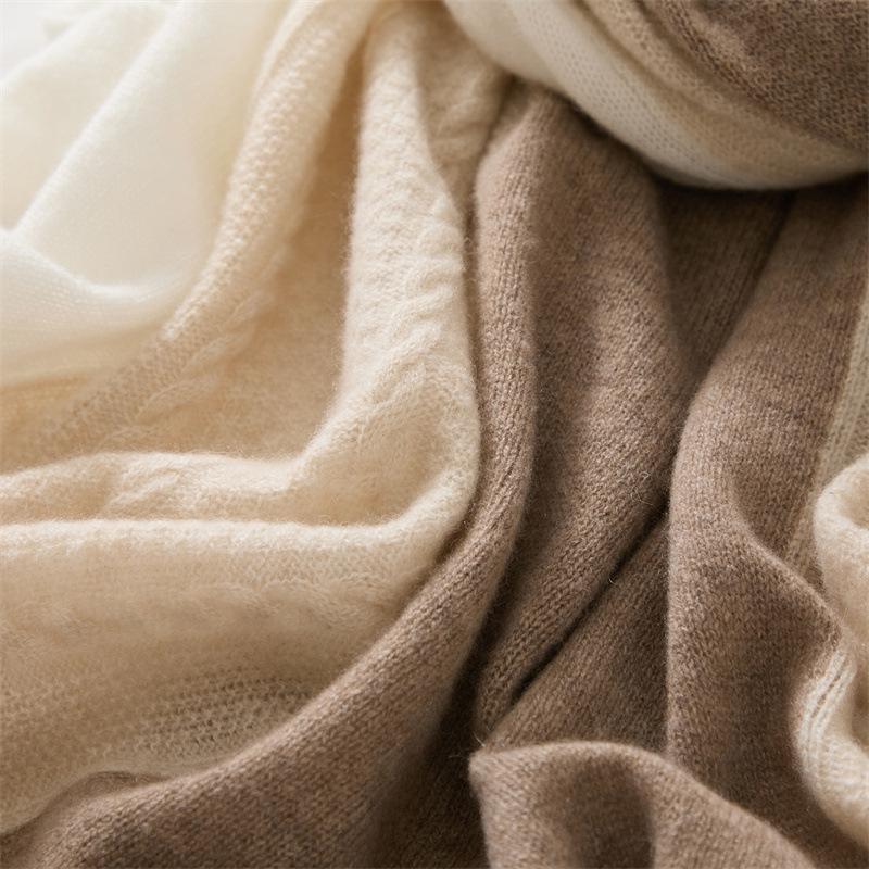 Women's 100% Pure Cashmere Color Block Knit Scarf – Stylish, Warm, and Versatile