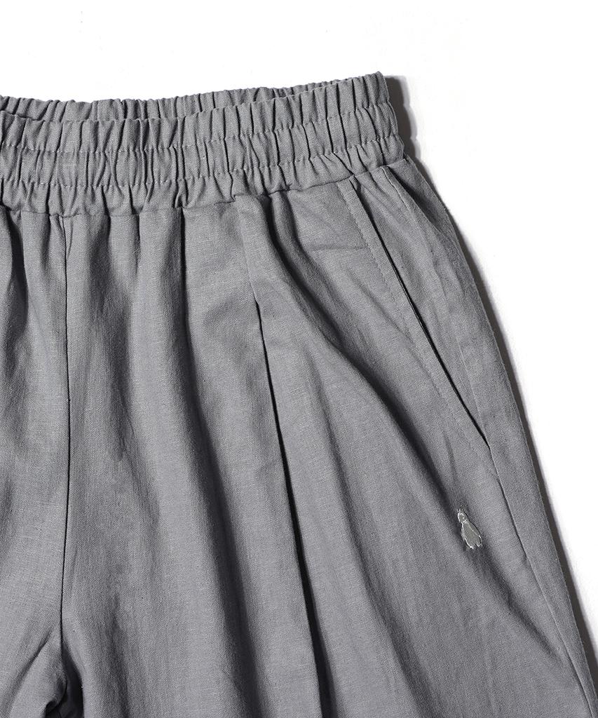 GAKKAI UNIONS Linen Single-Pleat Wide Elastic Waist Pants Gray