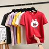 2025 Sommer Lässig locker Studenten T-Shirt junges Mädchen T-Shirts Harajuku niedlicher Cartoon-Druck Kurzarm T-Shirts Damen Y2k Tops