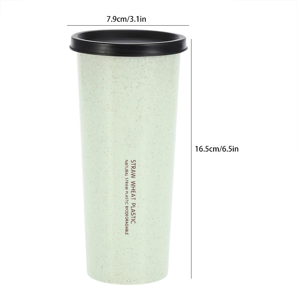 470 ml Wheat Straw Water Cup with Straw Multi Functional Double Lid   Coffee Mug Pink