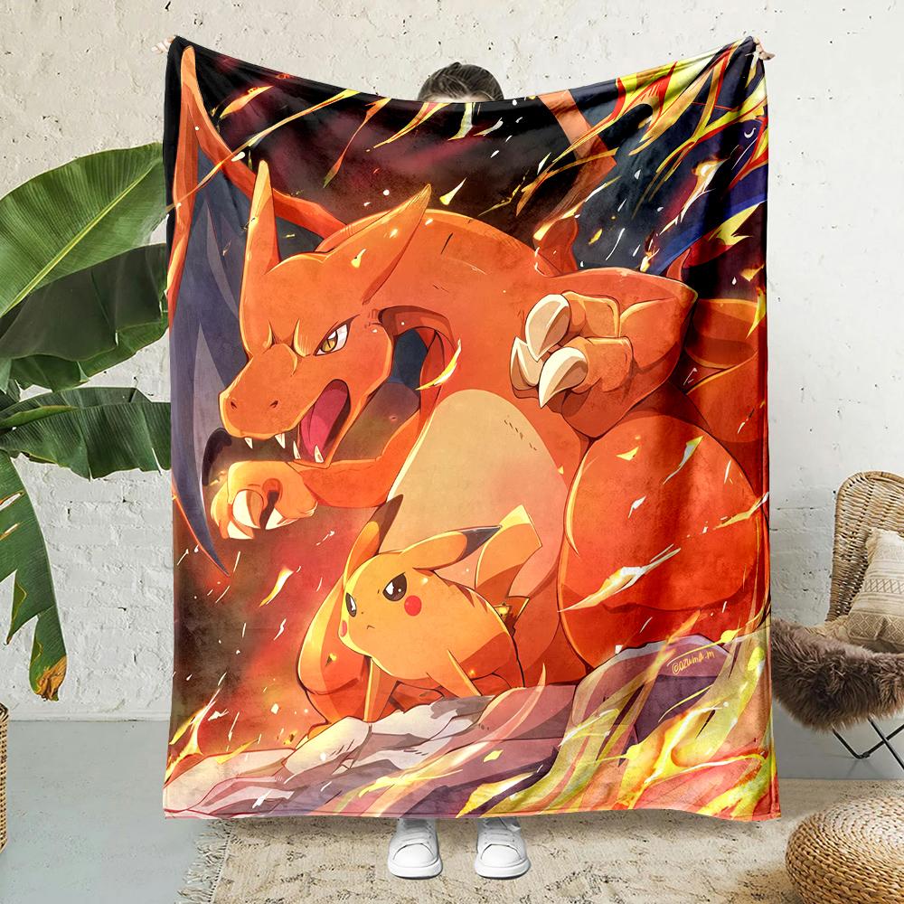 1PC Japanese Cartoon Pokemon Charizard Dragon Fluffy Soft Flannel Blanket Sofa Adult Blanket Office Lunch Break Blanket Gift