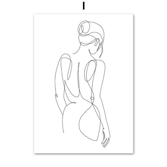 Pláž Reed Shell Flower Line Nude Girl Nordic Plakáty a obrazy Nástěnné umění Malba na plátno Obrazy na zeď do obývacího pokoje