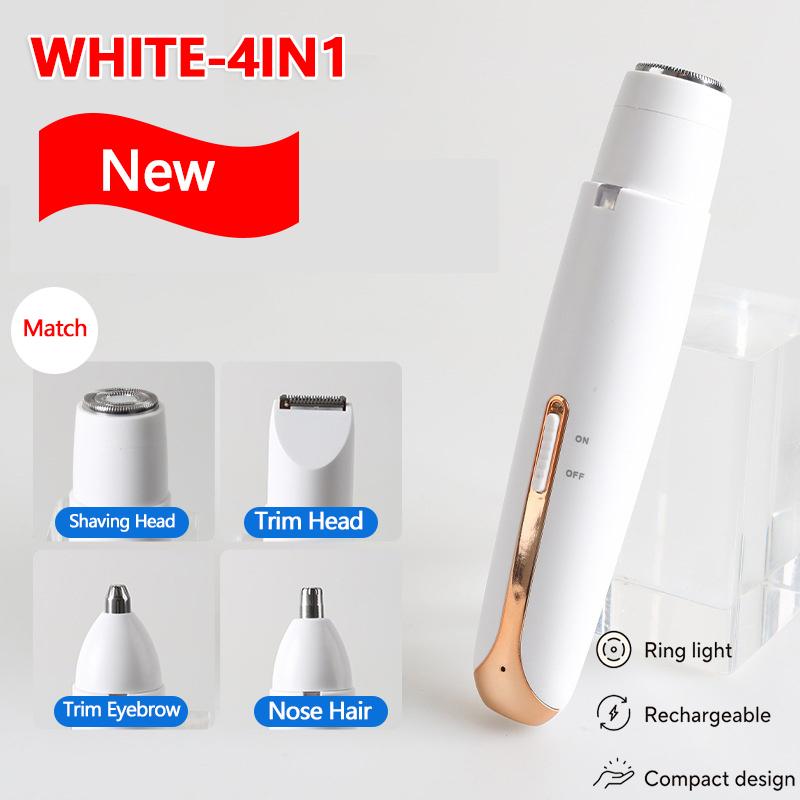 

4 in 1 Electric Shaver for Women Portable Rechargeable Razor Trimmer for Face Arms Body Legs Personal Grooming