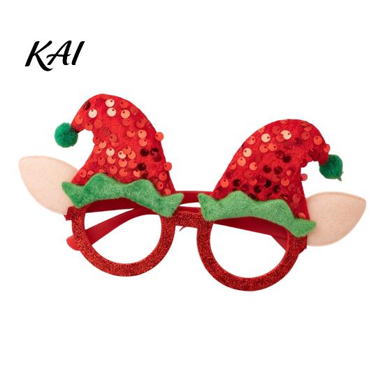 Decorative Elf Hat Eyewear Christmas Glasses with Sequin & Ears, Funny Party Reusable Photo Booth Prop for Kids Adults, Festive Holiday Costume
