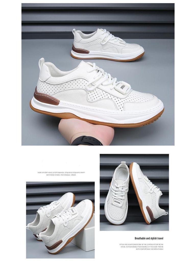 Men's Breathable Leather Crooked Toe Clown Shoes - Trendy Versatile Casual Hollowed-Out White Skate Shoes for Spring/Summer