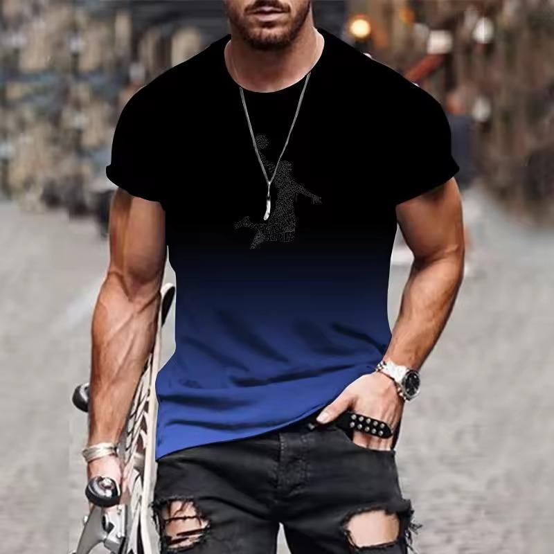 Casual Daily 3D Men's Gradient T-Shirt Fashion Print Trendy Harajuku Streetwear Men's Large Size Round Neck Comfortable Top